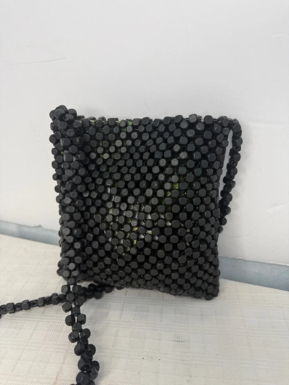 Black Beaded Crossbody Bag - Chic Evening Accessory